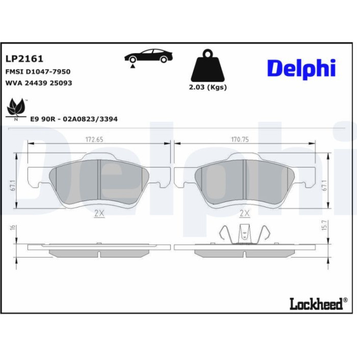 Delphi LP2161 Bremsbelagsatz, Scheibenbremse Delphi LP2161 Bremsbelagsatz, Scheibenbremse