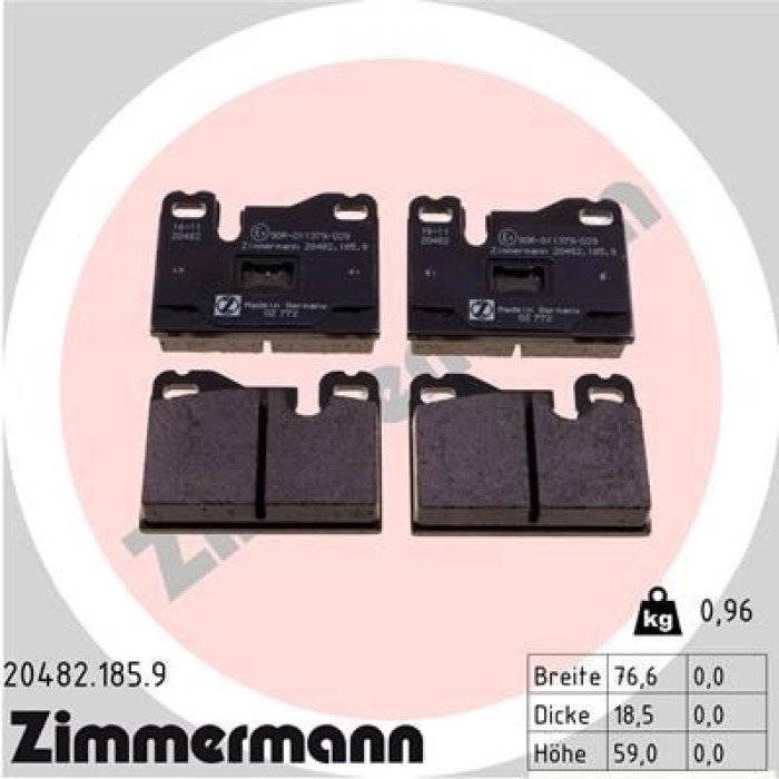 Zimmermann 20482.185.9 Bremsbelagsatz, Scheibenbremse pb:z Zimmermann 20482.185.9 Bremsbelagsatz, Scheibenbremse pb:z
