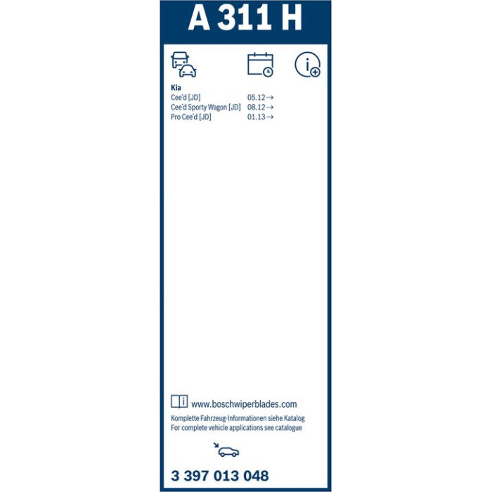 BOSCH A 311 H Scheibenwischer Rear Aerotwin 3 397 013 048 BOSCH A 311 H Scheibenwischer Rear Aerotwin 3 397 013 048