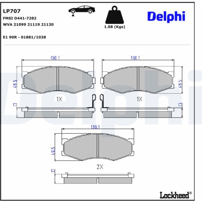 Delphi LP707 Bremsbelagsatz, Scheibenbremse Delphi LP707 Bremsbelagsatz, Scheibenbremse