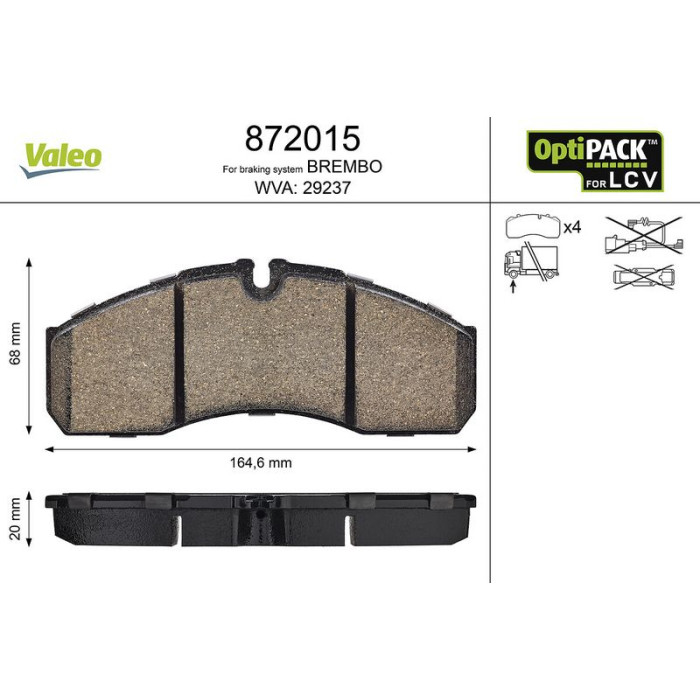 Valeo 872015 Bremsbelagsatz, Scheibenbremse OPTIPACK for LCV Valeo 872015 Bremsbelagsatz, Scheibenbremse OPTIPACK for LCV