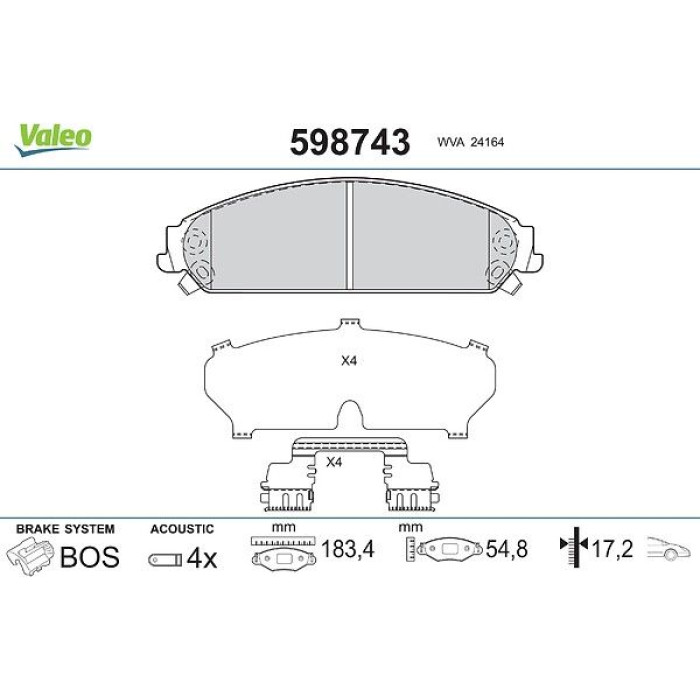 Valeo 598743 Bremsbelagsatz, Scheibenbremse Valeo 598743 Bremsbelagsatz, Scheibenbremse