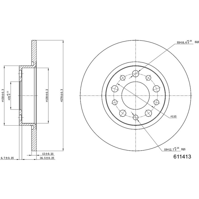 Metzger 6110413 Bremsscheibe