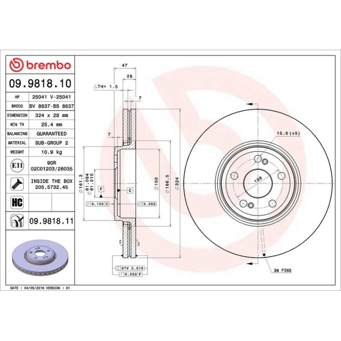 Brembo 09.9818.11 Bremsscheibe PRIME LINE - UV Coated Brembo 09.9818.11 Bremsscheibe PRIME LINE - UV Coated