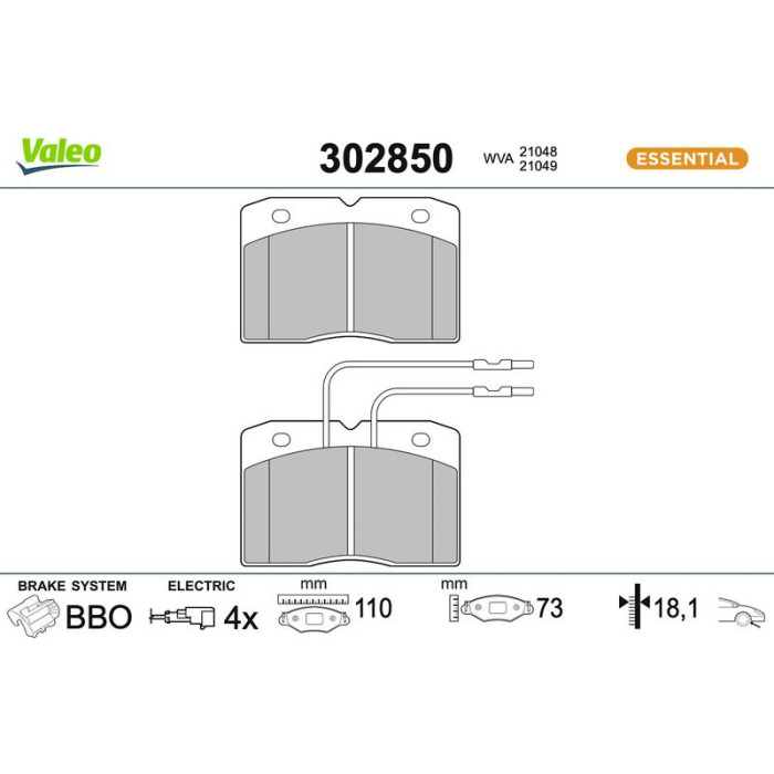 Valeo 302850 Bremsbelagsatz, Scheibenbremse ESSENTIAL