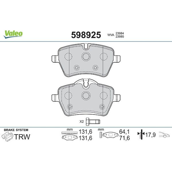 Valeo 598925 Bremsbelagsatz, Scheibenbremse Valeo 598925 Bremsbelagsatz, Scheibenbremse