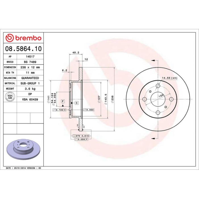 Brembo 08.5864.10 Bremsscheibe PRIME LINE Brembo 08.5864.10 Bremsscheibe PRIME LINE