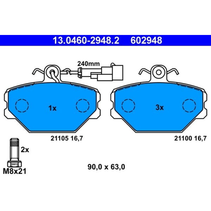 ATE 13.0460-2948.2 Bremsbelagsatz, Scheibenbremse ATE 13.0460-2948.2 Bremsbelagsatz, Scheibenbremse