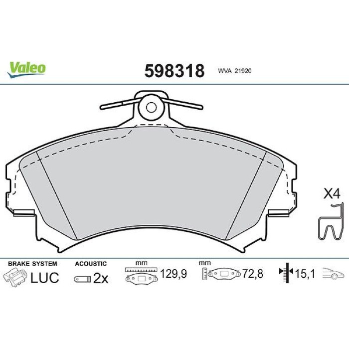Valeo 598318 Bremsbelagsatz, Scheibenbremse Valeo 598318 Bremsbelagsatz, Scheibenbremse
