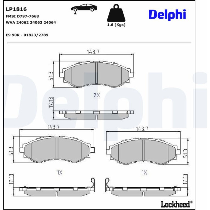 Delphi LP1816 Bremsbelagsatz, Scheibenbremse Delphi LP1816 Bremsbelagsatz, Scheibenbremse