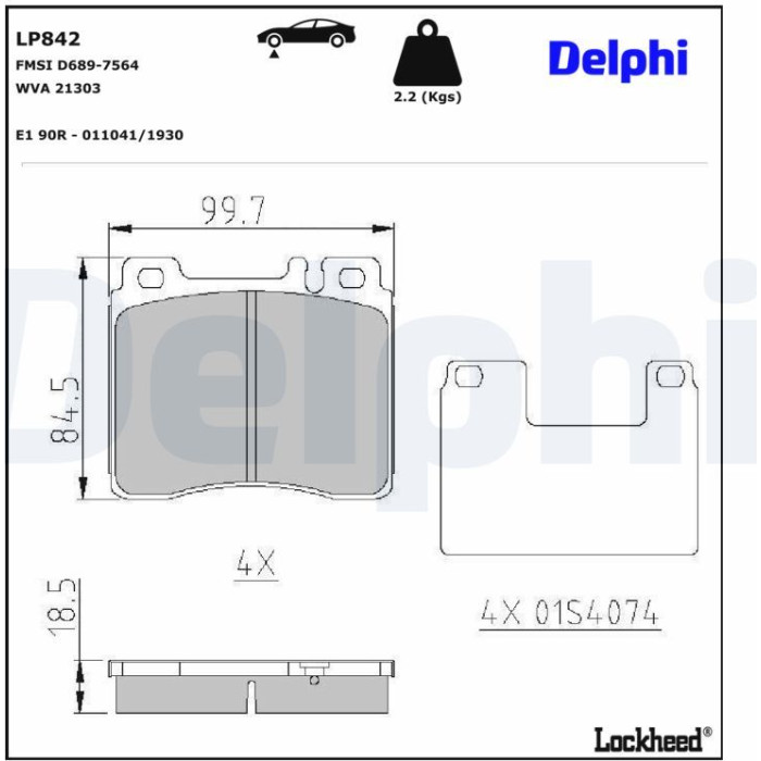 Delphi LP842 Bremsbelagsatz, Scheibenbremse Delphi LP842 Bremsbelagsatz, Scheibenbremse