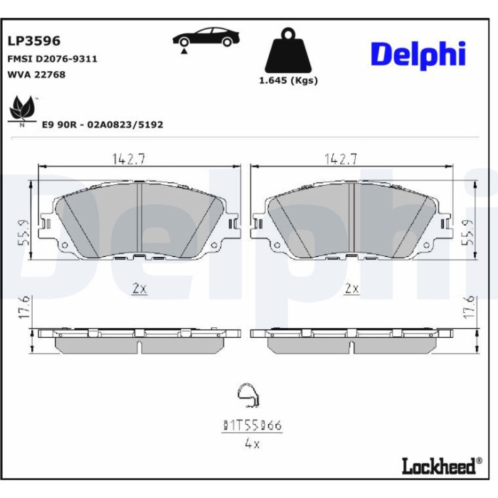 Delphi LP2299 Bremsbelagsatz, Scheibenbremse Delphi LP2299 Bremsbelagsatz, Scheibenbremse