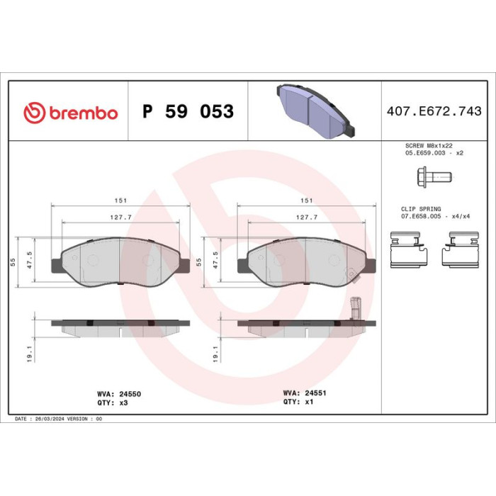 Brembo P 59 053 Bremsbelagsatz, Scheibenbremse PRIME LINE Brembo P 59 053 Bremsbelagsatz, Scheibenbremse PRIME LINE