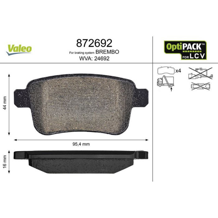 Valeo 872692 Bremsbelagsatz, Scheibenbremse OPTIPACK for LCV Valeo 872692 Bremsbelagsatz, Scheibenbremse OPTIPACK for LCV