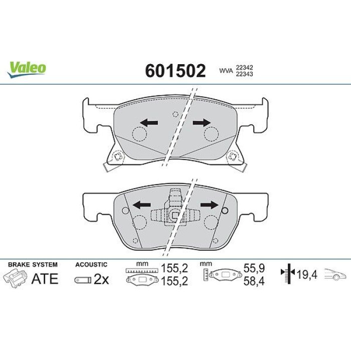 Valeo 601502 Bremsbelagsatz, Scheibenbremse Valeo 601502 Bremsbelagsatz, Scheibenbremse
