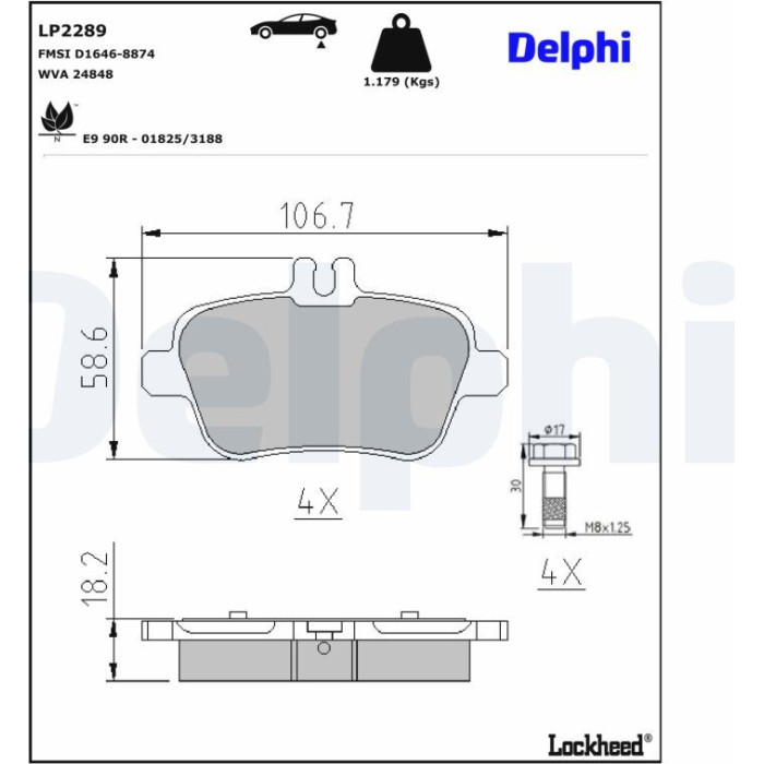 Delphi LP2289 Bremsbelagsatz, Scheibenbremse Delphi LP2289 Bremsbelagsatz, Scheibenbremse