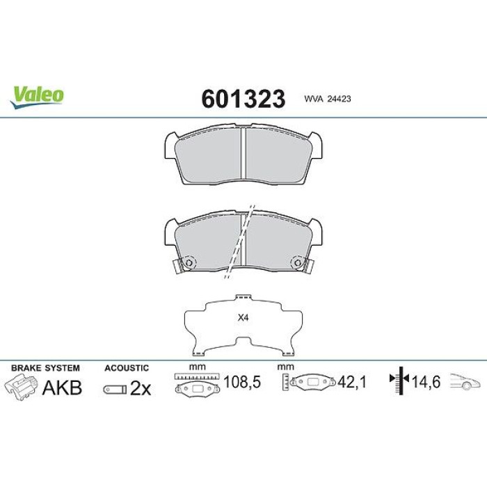 Valeo 601323 Bremsbelagsatz, Scheibenbremse Valeo 601323 Bremsbelagsatz, Scheibenbremse