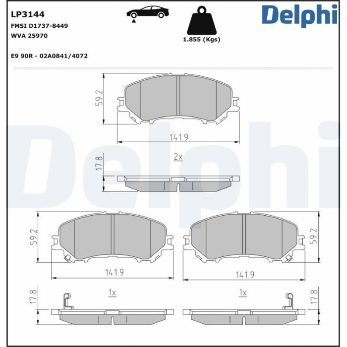 Delphi LP3144 Bremsbelagsatz, Scheibenbremse Delphi LP3144 Bremsbelagsatz, Scheibenbremse