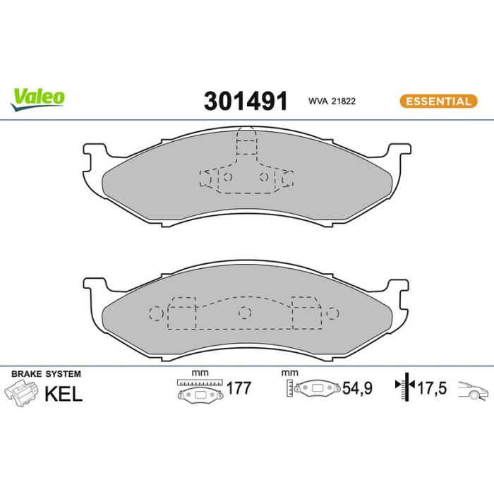 Valeo 301491 Bremsbelagsatz, Scheibenbremse ESSENTIAL Valeo 301491 Bremsbelagsatz, Scheibenbremse ESSENTIAL