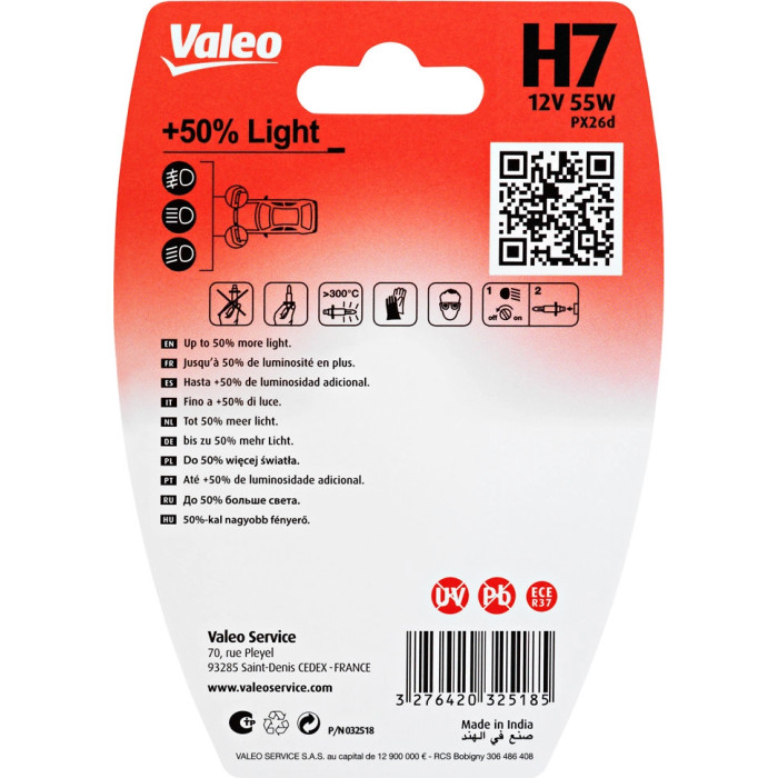 Valeo 032518 Glühlampe, Fernscheinwerfer +50% LIGHT Valeo 032518 Glühlampe, Fernscheinwerfer +50% LIGHT