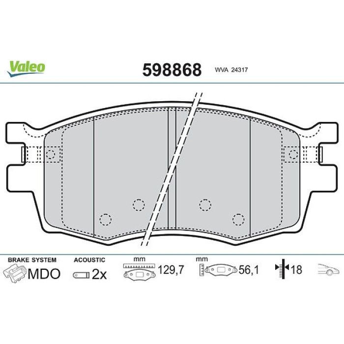 Valeo 598868 Bremsbelagsatz, Scheibenbremse Valeo 598868 Bremsbelagsatz, Scheibenbremse