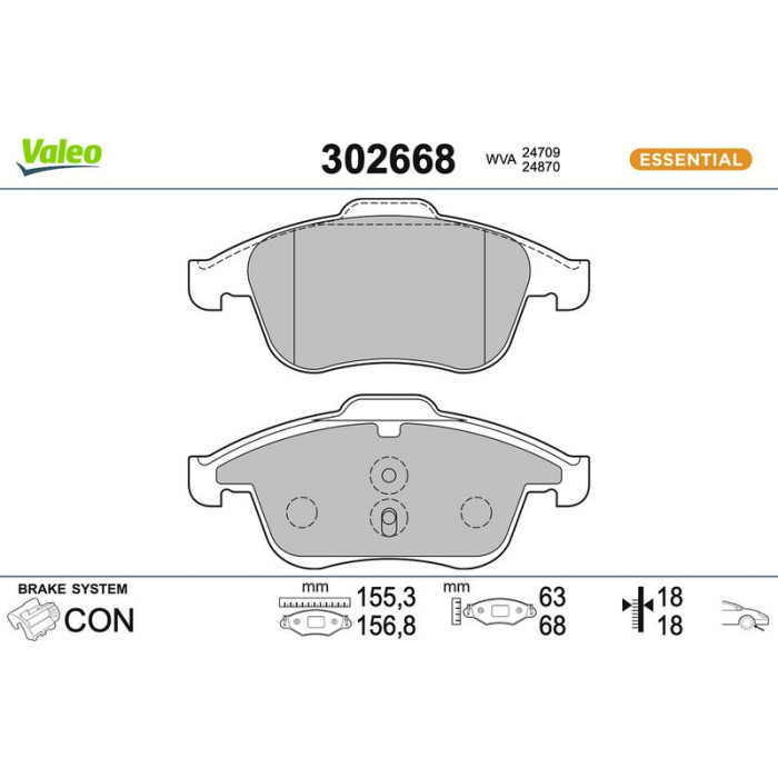 Valeo 302668 Bremsbelagsatz, Scheibenbremse ESSENTIAL Valeo 302668 Bremsbelagsatz, Scheibenbremse ESSENTIAL
