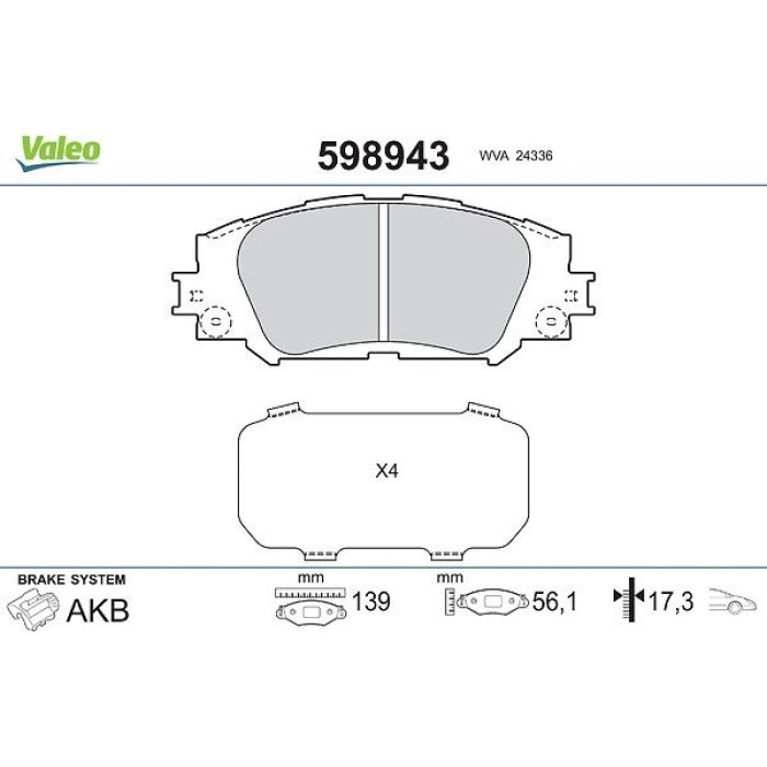Valeo 598943 Bremsbelagsatz, Scheibenbremse Valeo 598943 Bremsbelagsatz, Scheibenbremse