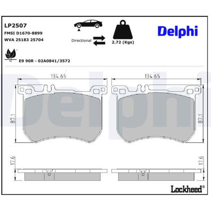 Delphi LP2507 Bremsbelagsatz, Scheibenbremse Delphi LP2507 Bremsbelagsatz, Scheibenbremse