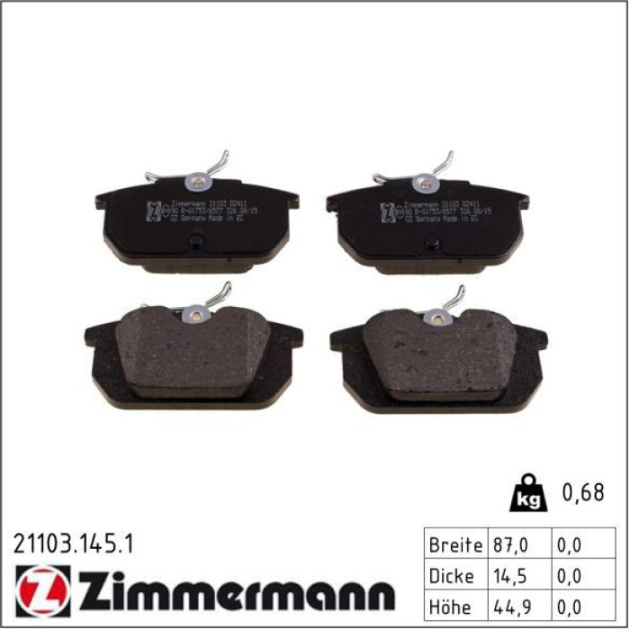 Zimmermann 21103.145.1 Bremsbelagsatz, Scheibenbremse Zimmermann 21103.145.1 Bremsbelagsatz, Scheibenbremse