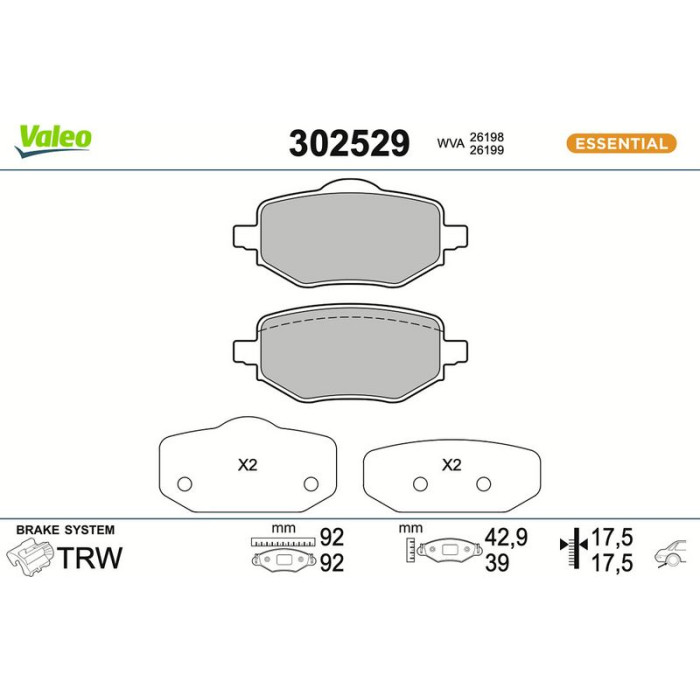Valeo 302529 Bremsbelagsatz, Scheibenbremse ESSENTIAL Valeo 302529 Bremsbelagsatz, Scheibenbremse ESSENTIAL