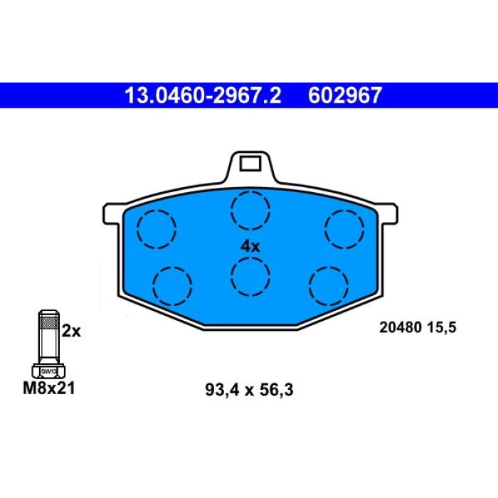 ATE 13.0460-2967.2 Bremsbelagsatz, Scheibenbremse ATE 13.0460-2967.2 Bremsbelagsatz, Scheibenbremse