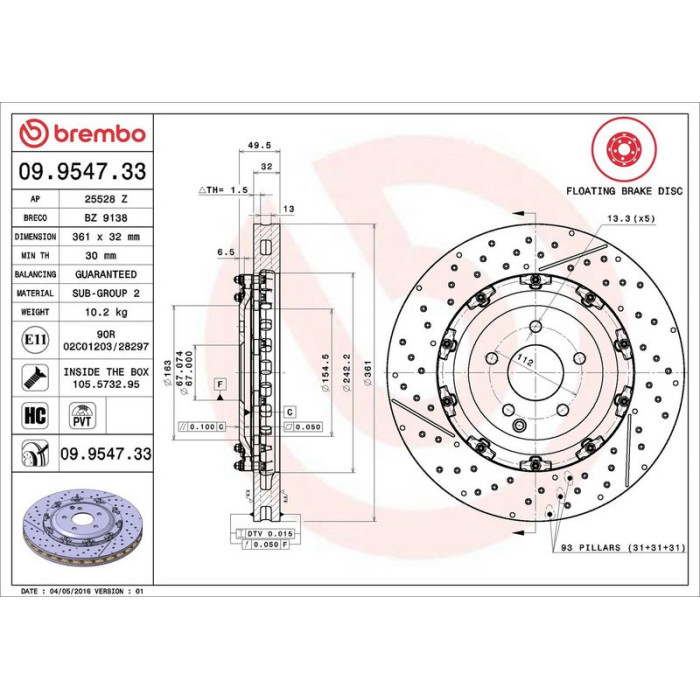 Brembo 09.9547.33 Bremsscheibe PRIME LINE - Floating Brembo 09.9547.33 Bremsscheibe PRIME LINE - Floating