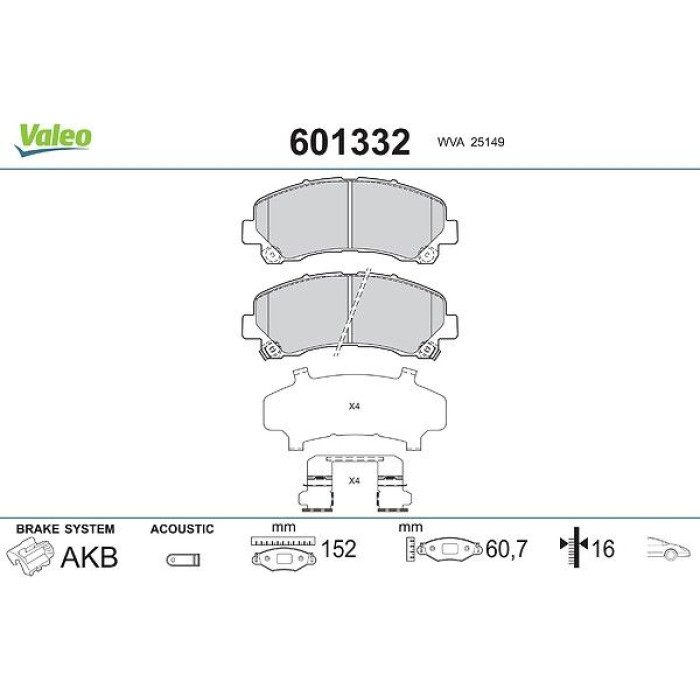 Valeo 601332 Bremsbelagsatz, Scheibenbremse Valeo 601332 Bremsbelagsatz, Scheibenbremse