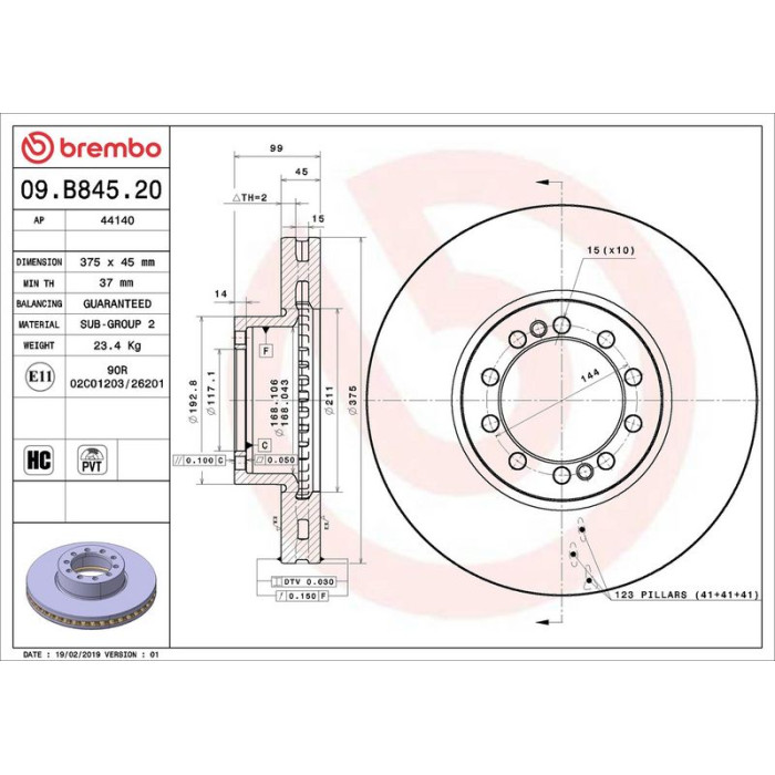 Brembo 09.B845.20 Bremsscheibe PRIME LINE