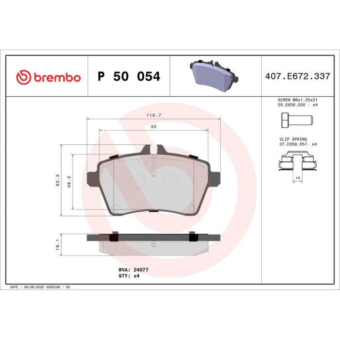 Brembo P 50 054 Bremsbelagsatz, Scheibenbremse PRIME LINE Brembo P 50 054 Bremsbelagsatz, Scheibenbremse PRIME LINE