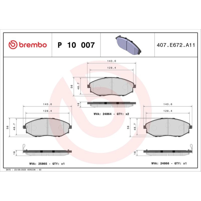 Brembo P 10 007 Bremsbelagsatz, Scheibenbremse PRIME LINE Brembo P 10 007 Bremsbelagsatz, Scheibenbremse PRIME LINE