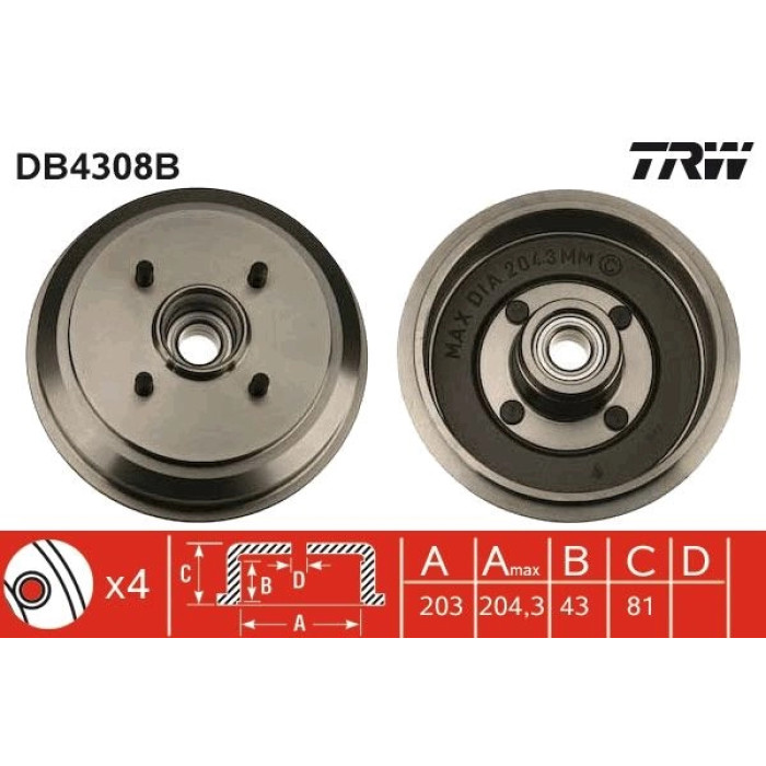 TRW DB4308B Bremstrommel TRW DB4308B Bremstrommel