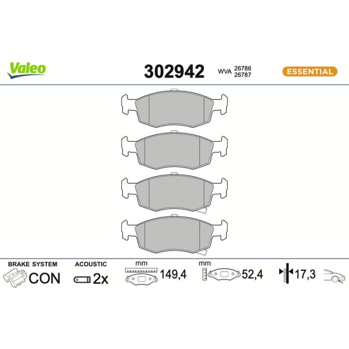 Valeo 302942 Bremsbelagsatz, Scheibenbremse ESSENTIAL Valeo 302942 Bremsbelagsatz, Scheibenbremse ESSENTIAL
