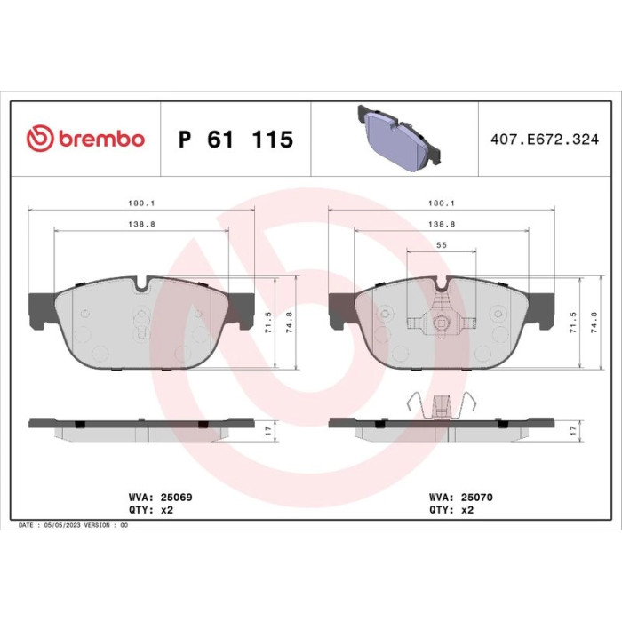 Brembo P 61 115 Bremsbelagsatz, Scheibenbremse PRIME LINE Brembo P 61 115 Bremsbelagsatz, Scheibenbremse PRIME LINE