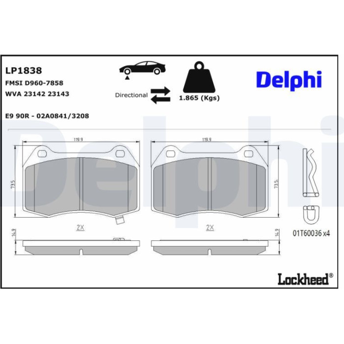 Delphi LP1838 Bremsbelagsatz, Scheibenbremse Delphi LP1838 Bremsbelagsatz, Scheibenbremse