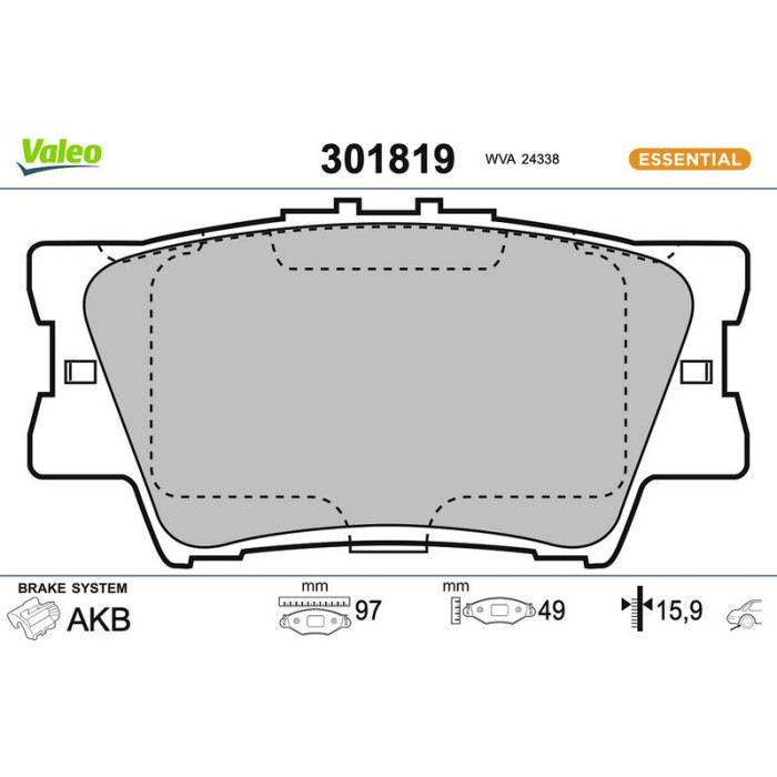 Valeo 301819 Bremsbelagsatz, Scheibenbremse ESSENTIAL Valeo 301819 Bremsbelagsatz, Scheibenbremse ESSENTIAL