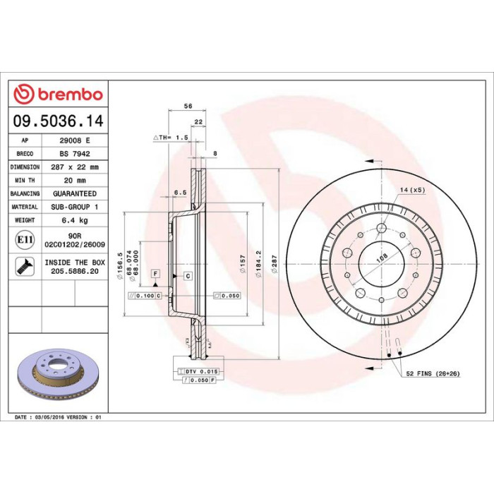 Brembo 09.5036.14 Bremsscheibe PRIME LINE