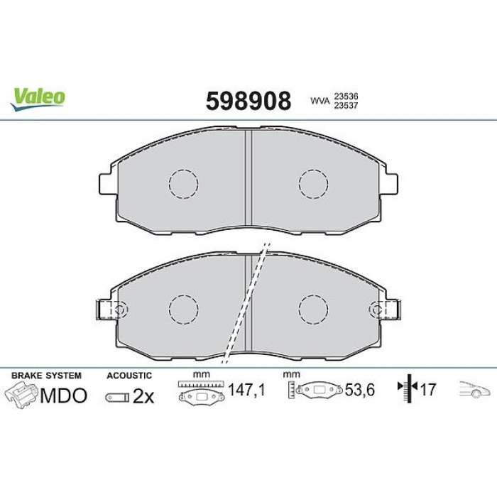 Valeo 598908 Bremsbelagsatz, Scheibenbremse Valeo 598908 Bremsbelagsatz, Scheibenbremse