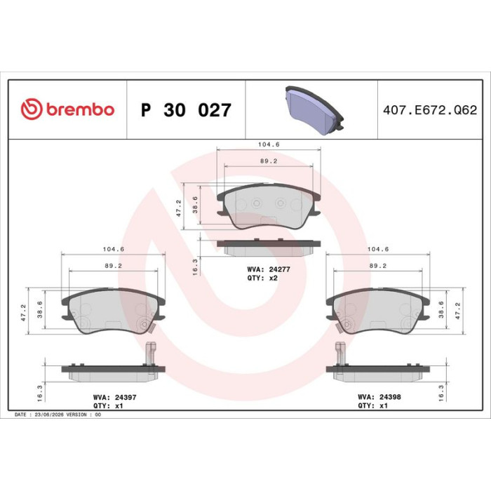 Brembo P 30 027 Bremsbelagsatz, Scheibenbremse PRIME LINE Brembo P 30 027 Bremsbelagsatz, Scheibenbremse PRIME LINE
