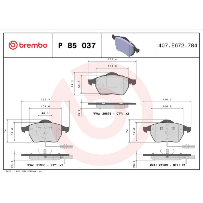 Brembo P 85 037 Bremsbelagsatz, Scheibenbremse PRIME LINE