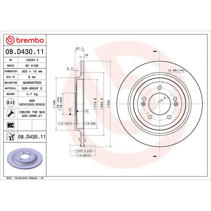 Brembo 08.D430.11 Bremsscheibe PRIME LINE - UV Coated
