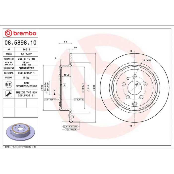 Brembo 08.5898.10 Bremsscheibe PRIME LINE Brembo 08.5898.10 Bremsscheibe PRIME LINE