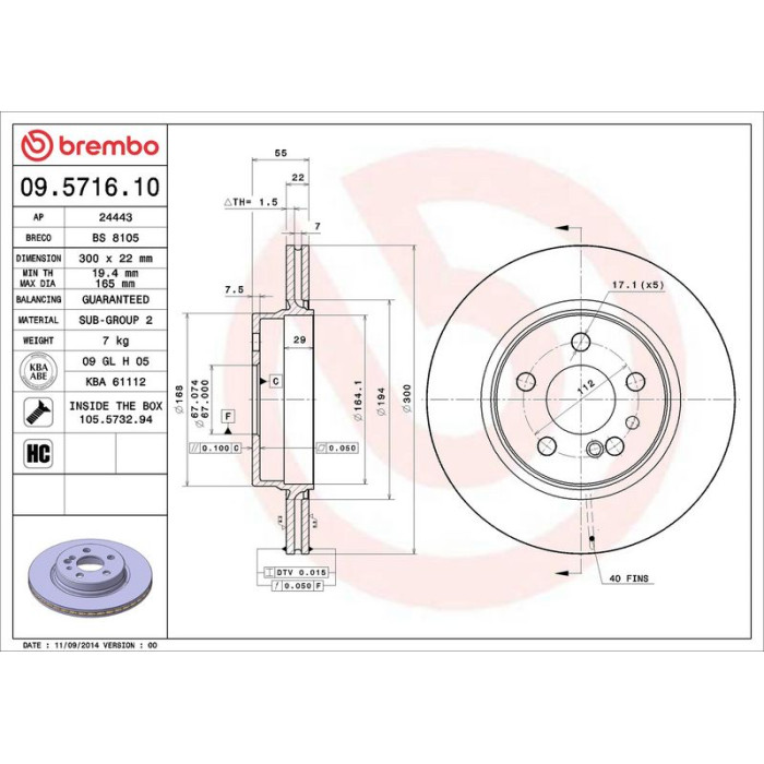 Brembo 09.5716.10 Bremsscheibe PRIME LINE Brembo 09.5716.10 Bremsscheibe PRIME LINE