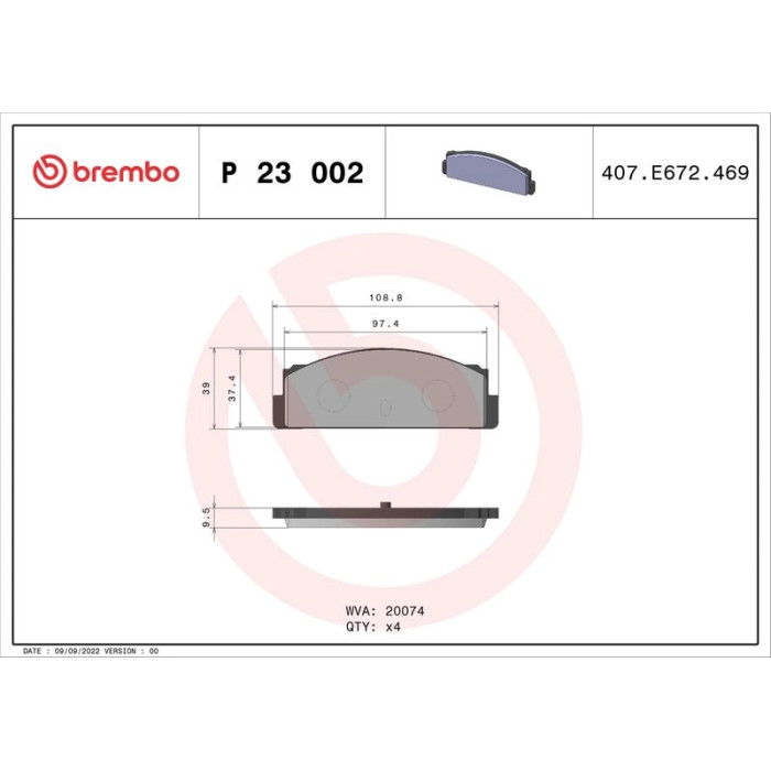 Brembo P 23 002 Bremsbelagsatz, Scheibenbremse PRIME LINE