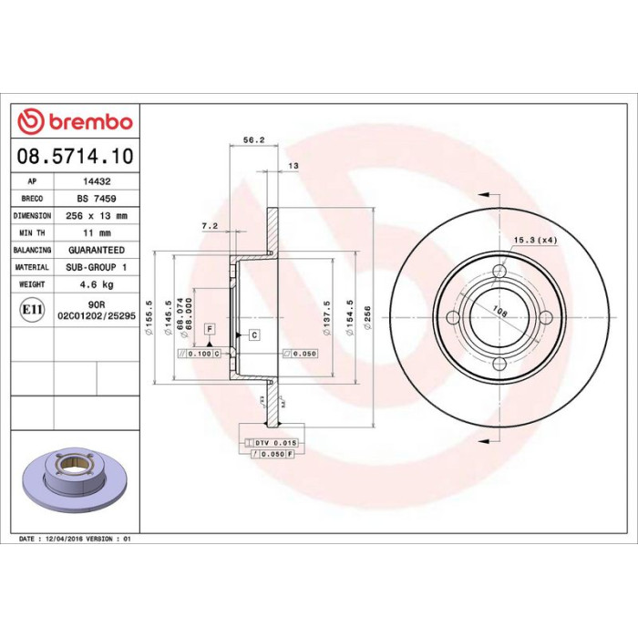 Brembo 08.5714.10 Bremsscheibe PRIME LINE